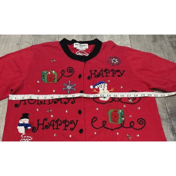 Vintage Jack B Quick Christmas Cardigan Sweater Womens Large Snowman Sequins 90s - Picture 6 of 10